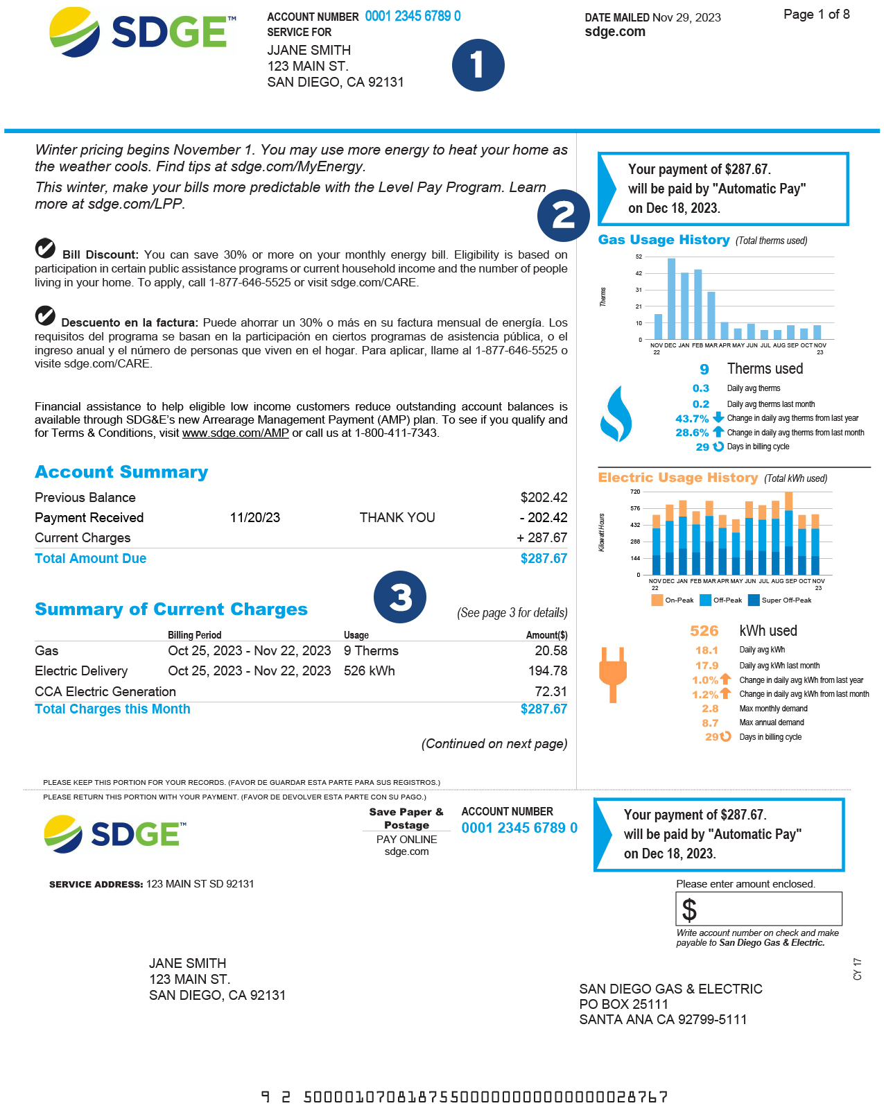 SDGE Bill Page 1