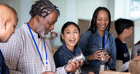 People helping each other in a food bank